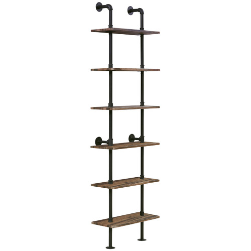 Carl iron pipe wall deals mount ladder bookcase